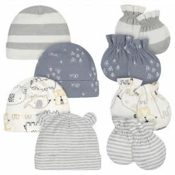 Gerber® 8-Piece Organic Baby Boys Wild Guy Caps & No Scratch Mittens BabyPreemie - 24M