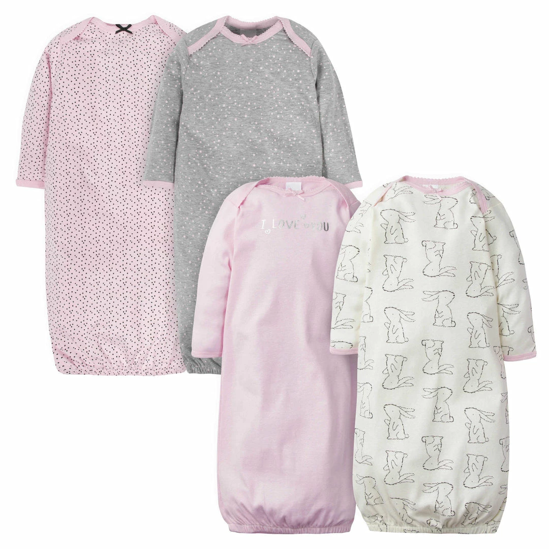 Budget 👏 Gerber® 4-Pack Baby 👧 Girls Bunny Gowns 😉 1 Gerber® 4-Pack Baby Girls Bunny Gowns