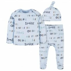 Gerber® BabyPreemie - 24M 3-Piece Baby Boys Comfy Stretch "Smile" Long Sleeve Shirt, Footed Pant, & Cap Set