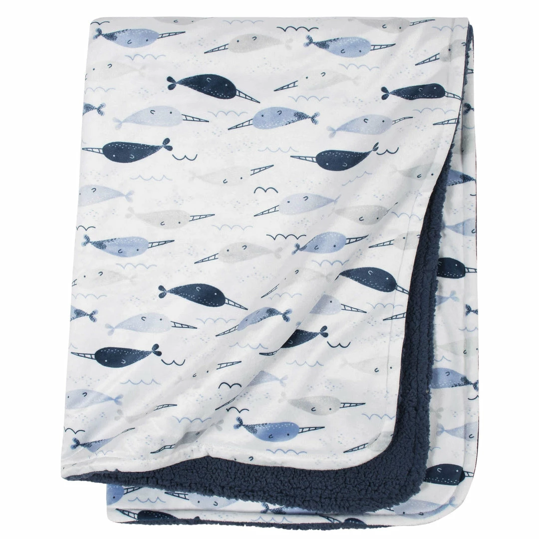 Cheapest 🥰 Just Born By Gerber® Blue Narwhal Printed Blanket 🎉 1 Just Born By Gerber® Blue Narwhal Printed Blanket