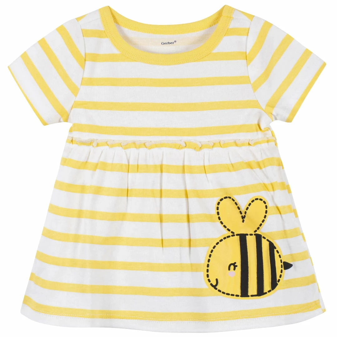 Discount ⌛ Gerber® 3-Piece Baby & Toddler 👧 Girls Bee Garden 👗 Dress, Diaper Cover & Headband Set 🥰 2 Gerber® 3-Piece Baby & Toddler Girls Bee Garden Dress, Diaper Cover & Headband Set