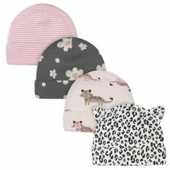 Gerber® 4-Pack Baby Girls Leopard Caps