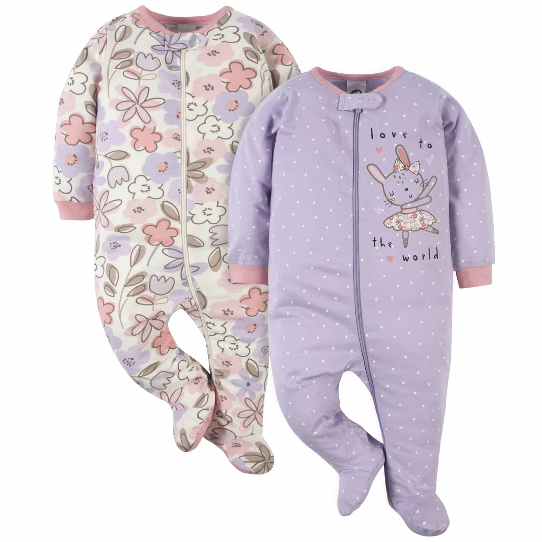 New 🌟 Gerber® 2-Pack Baby 👧 Girls Bunny Ballerina Sleep 'n Plays BabyPreemie - 24M 😀 1 Gerber® 2-Pack Baby Girls Bunny Ballerina Sleep 'n Plays BabyPreemie - 24M
