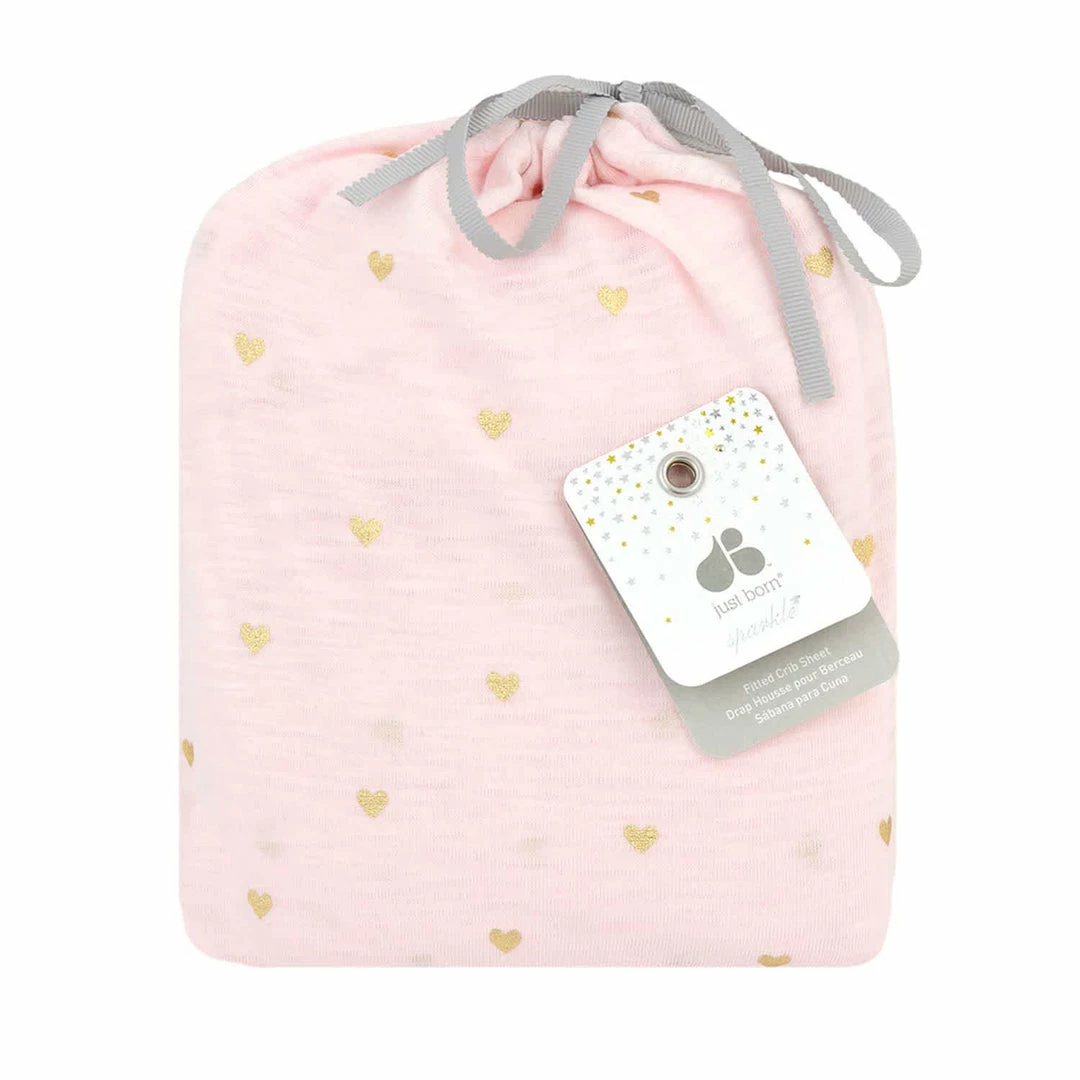 Outlet 🔥 Just Born By Gerber® Bedding Baby 👧 Girls Metallic Hearts Jersey Knit Crib Sheet 💯 2 Just Born By Gerber® Bedding Baby Girls Metallic Hearts Jersey Knit Crib Sheet