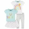 Gerber® 4-Piece Infant & Toddler Girls Dots Of Rainbows Tees, Skort & Pants Set