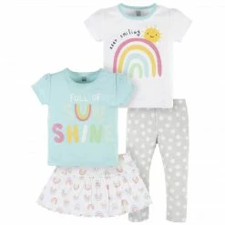 Gerber® 4-Piece Infant & Toddler Girls Dots Of Rainbows Tees, Skort & Pants Set