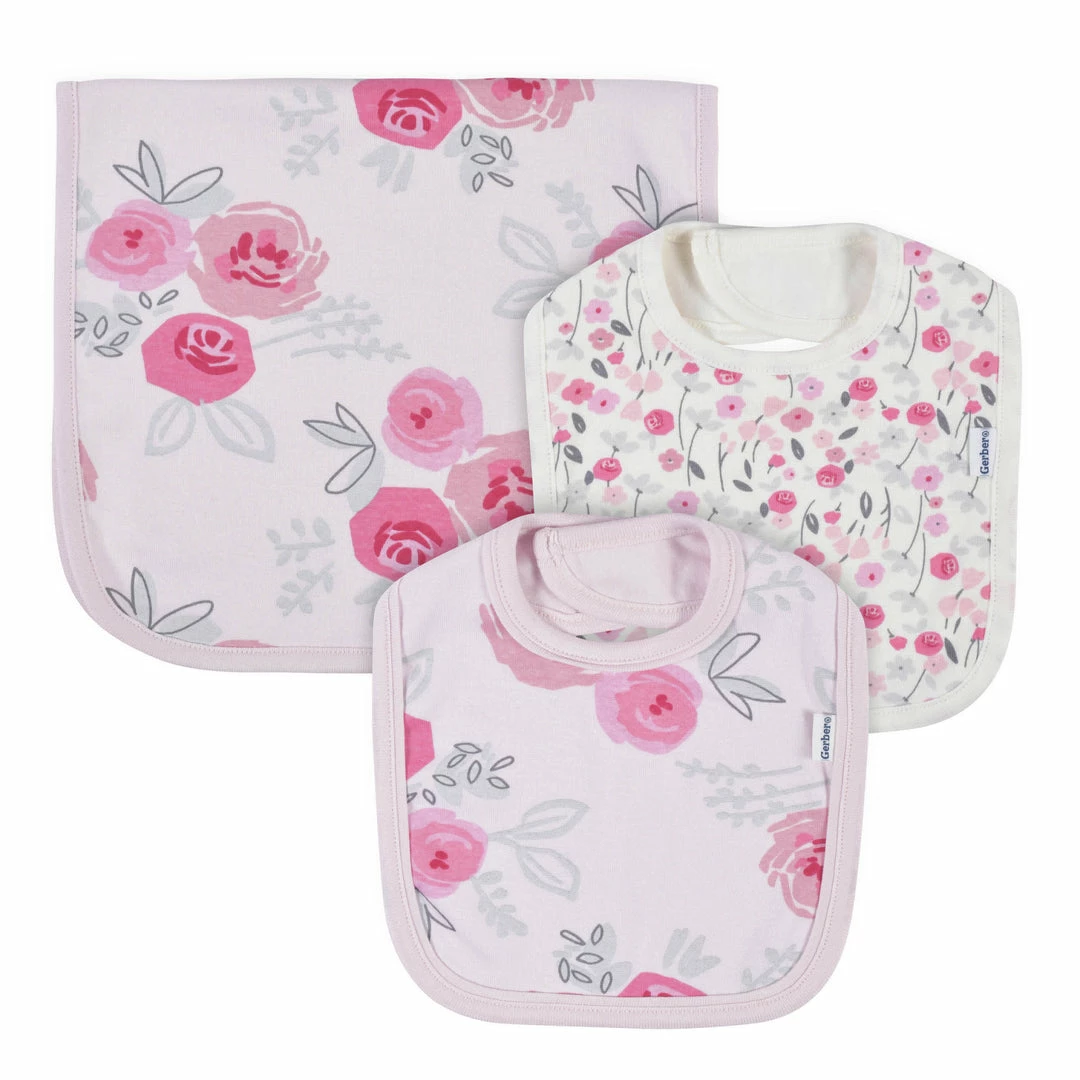 Best Sale 🧨 Gerber® 3-Piece Baby 👧 Girls Comfy Stretch Roses & Bunnies Bib & Burps Set BabyPreemie - 24M 👍 1 Gerber® 3-Piece Baby Girls Comfy Stretch Roses & Bunnies Bib & Burps Set BabyPreemie - 24M