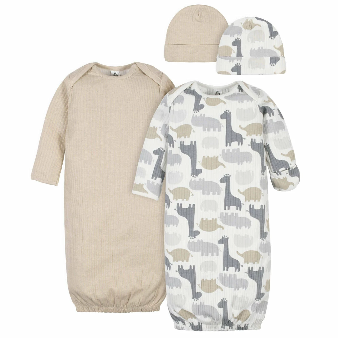 Flash Sale ⭐ Gerber® 4-Piece Organic Baby Boys Jungle Gowns & Caps 🌟 1 Gerber® 4-Piece Organic Baby Boys Jungle Gowns & Caps