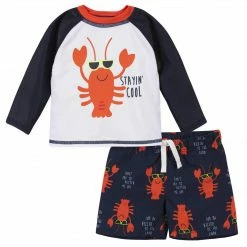 Gerber® 2-Piece Baby & Toddler Boys Lobster Swim Trunks & Rash Guard Set