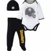 NFL BabyPreemie - 24M 3-Piece Baby Boys Steelers Bodysuit, Footed Pant, & Cap Set