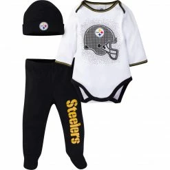 NFL BabyPreemie - 24M 3-Piece Baby Boys Steelers Bodysuit, Footed Pant, & Cap Set