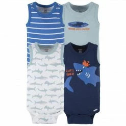 Gerber® See What's New 4-Pack Baby Boys Shark Zone Tank Onesies® Bodysuits