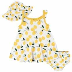 Gerber® See What's New 3-Piece Baby & Toddler Girls Lemon Squeeze Dress, Diaper Cover & Sun Hat Set