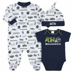 NFL Seattle Seahawks 3-Piece Baby Boys Bodysuit, Sleep 'N Play, And Cap Set BabyPreemie - 24M