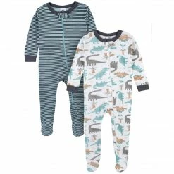 Gerber® See What's New 2-Pack Baby & Toddler Boys Dino Blues Snug Fit Footed Cotton Pajamas