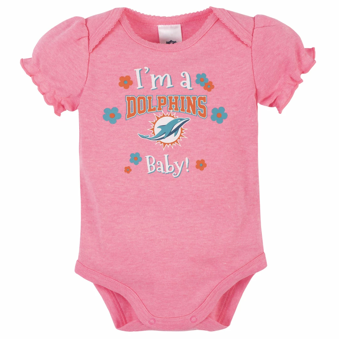 Hot Sale 🤩 NFL Miami Dolphins Baby 👧 Girls Short Sleeve Bodysuits 🧨 3 NFL Miami Dolphins Baby Girls Short Sleeve Bodysuits