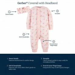 Cheapest 🤩 Gerber® 4-Piece Baby 👧 Girls Dots & Roses Coveralls & Headbands Set 😀 15 Gerber® 4-Piece Baby Girls Dots & Roses Coveralls & Headbands Set