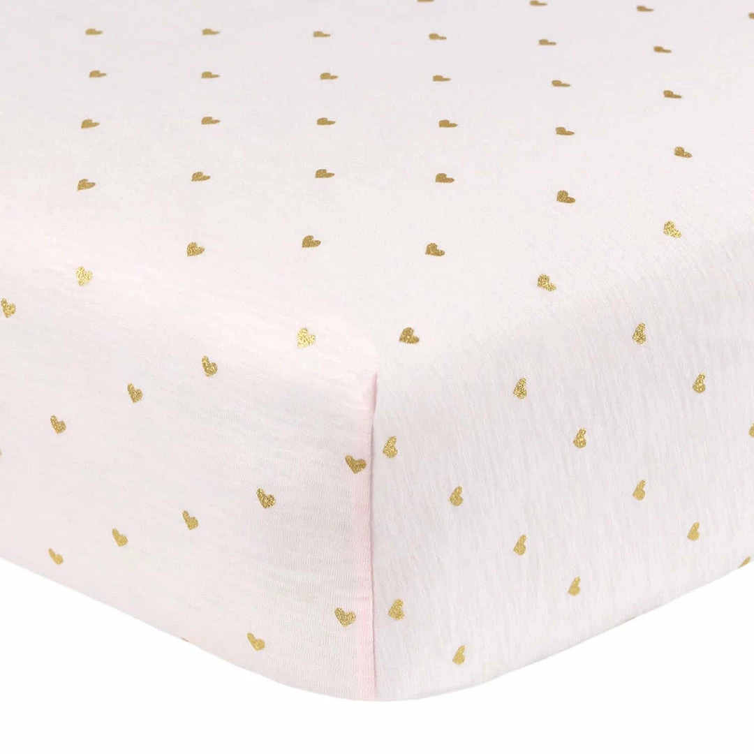 Outlet 🔥 Just Born By Gerber® Bedding Baby 👧 Girls Metallic Hearts Jersey Knit Crib Sheet 💯 1 Just Born By Gerber® Bedding Baby Girls Metallic Hearts Jersey Knit Crib Sheet