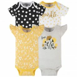 Gerber® 4-Pack Baby Girls Yellow Garden Short Sleeve Onesies® Bodysuits See What's New
