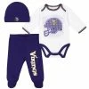 NFL Minnesota Vikings 3-Piece Baby Boys Bodysuit, Pant, And Cap Set BabyPreemie - 24M
