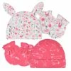 Gerber® 4-Piece Baby Girls Comfy Stretch Roses & Bunnies Caps & No Scratch Mittens Set BabyPreemie - 24M