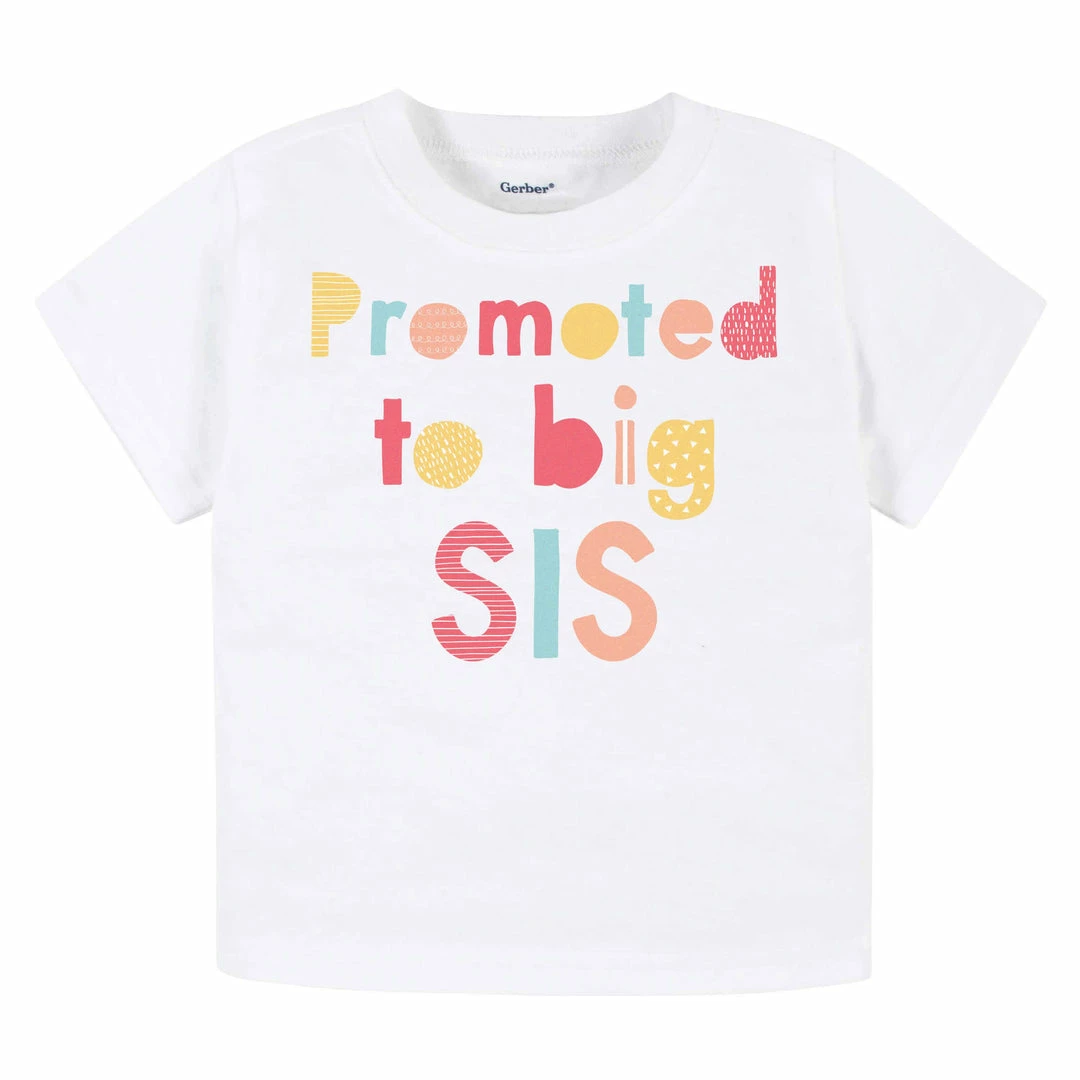 New ❤️ Gerber® Baby & Toddler Girl "Promoted To Big Sis" Short Sleeve Tee 😀 1 Gerber® Baby & Toddler Girl "Promoted To Big Sis" Short Sleeve Tee