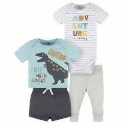 Gerber® 4-Piece Baby Boys Dino Blues Onesies® Bodysuit, Tee, Shorts & Pant Set
