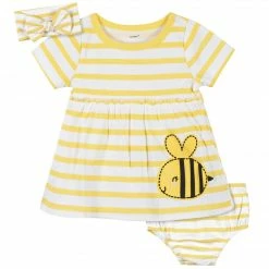 Gerber® 3-Piece Baby & Toddler Girls Bee Garden Dress, Diaper Cover & Headband Set