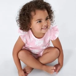 Gerber® Kids Infant & Toddler Girls Pink Floral Gauze Flutter Sleeve Top BabyPreemie - 24M