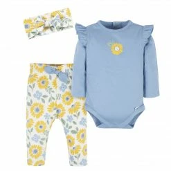 Gerber® 3-Piece Baby Girls Sunny Garden Onesies® Bodysuit, Pants & Headband Set See What's New