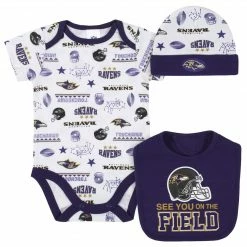 NFL BabyPreemie - 24M Baltimore Ravens 3-Piece Baby Boys Bodysuit, Bib, And Cap Set