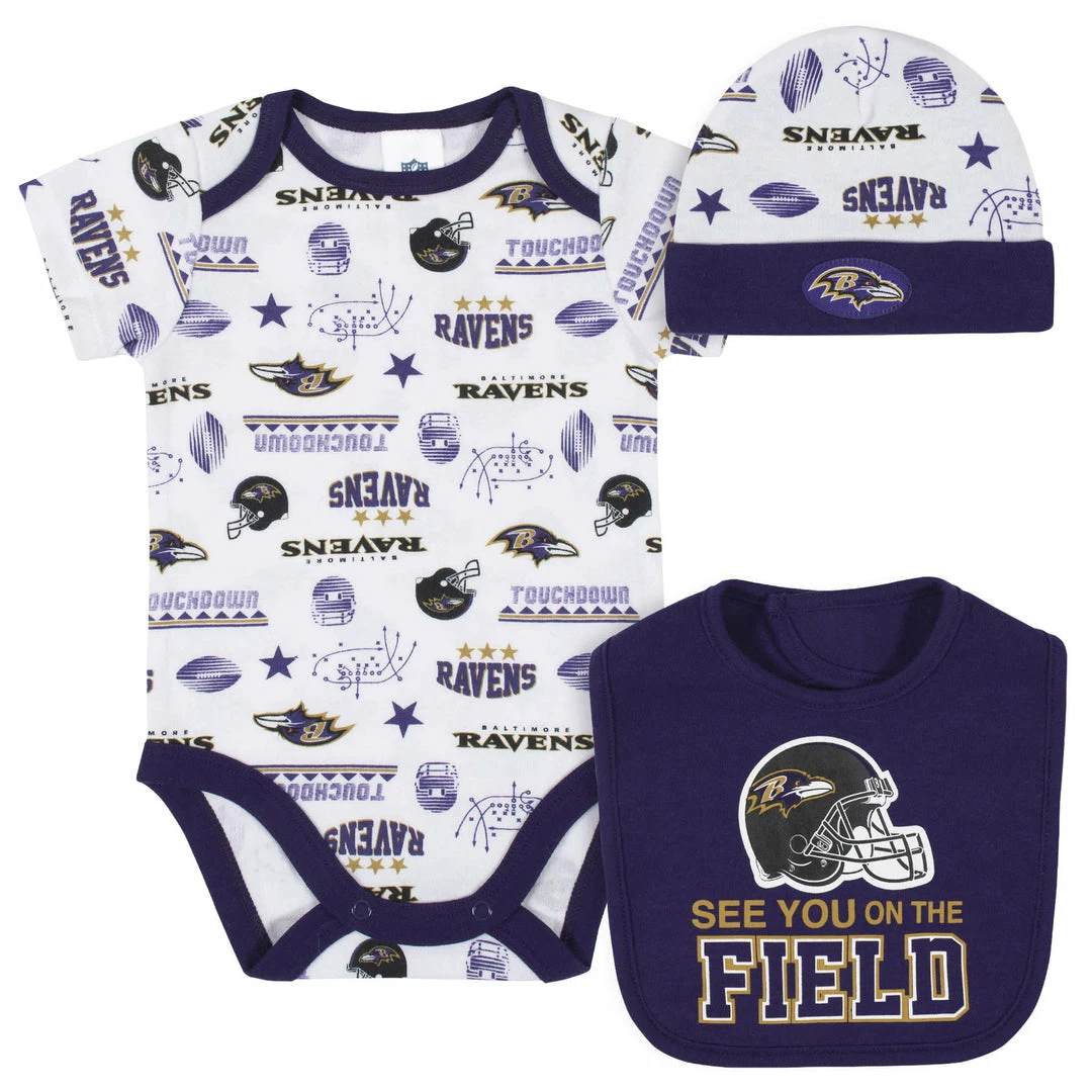 Best Sale 🎁 NFL BabyPreemie - 24M Baltimore Ravens 3-Piece Baby Boys Bodysuit, Bib, And Cap Set ✔️ 1 NFL BabyPreemie - 24M Baltimore Ravens 3-Piece Baby Boys Bodysuit, Bib, And Cap Set