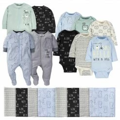 Gerber® 18-Piece Baby Boys Bear Sleep 'N Play, Onesies® Bodysuit, And Burpcloth Set