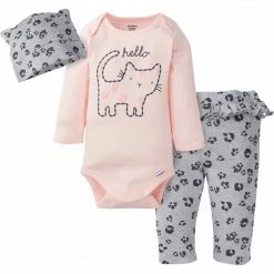 Gerber® BabyPreemie - 24M 3-Piece Baby Girls Purrfectly Cute Onesies® Bodysuit, Pant, & Cap Set