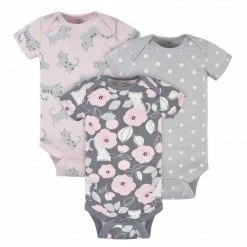 Gerber® 3-Pack Baby Girls Comfy Stretch Floral Leopard Short Sleeve Onesies® Bodysuits BabyPreemie - 24M