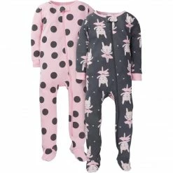Gerber® 2-Pack Baby & Toddler Girls Bunny Snug Fit Footed Cotton Pajamas