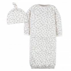 Gerber® 2-Piece Baby Girls Comfy Stretch Floral Leopard Gown & Cap Set