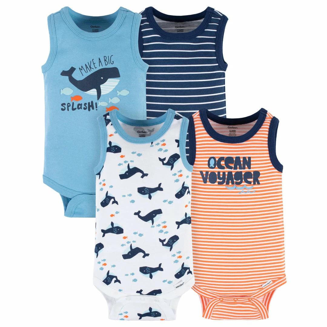 Coupon ✨ Gerber® 4-Pack Baby Boys Sea Friends Tank Onesies® Bodysuits 🔔 1 Gerber® 4-Pack Baby Boys Sea Friends Tank Onesies® Bodysuits