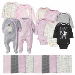Gerber® 18-Piece Baby Girls Bunny Sleep 'N Play, Onesies® Bodysuit, And Burpcloth Set BabyPreemie - 24M
