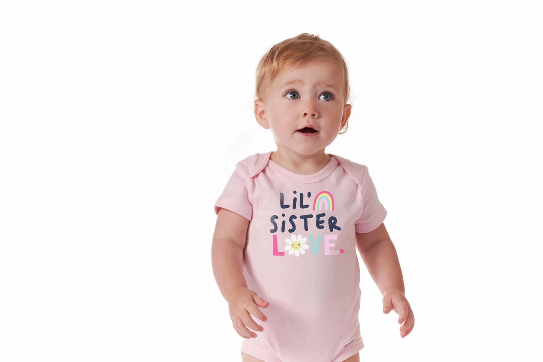 Brand new ⭐ Gerber® Baby Girl "Lil' Sister Love" Short Sleeve Onesies® Bodysuit BabyPreemie - 24M ✨ 2 Gerber® Baby Girl "Lil' Sister Love" Short Sleeve Onesies® Bodysuit BabyPreemie - 24M