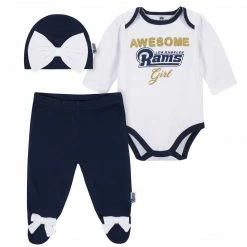 NFL Los Angeles Rams Girl Outfit, 3pc Bodysuit, Pant, And Cap Set - Rams