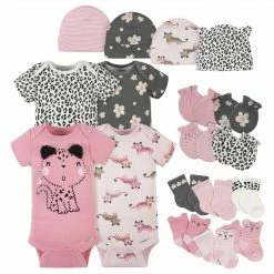 Gerber® 18-Piece Baby Girls Leopard Onesies® Bodysuit, Mitten, Cap, & Sock Set BabyPreemie - 24M