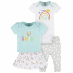 Gerber® 4-Piece Baby Girls Dots Of Rainbows Onesies® Bodysuit, Tee, Skort & Pant Set See What's New