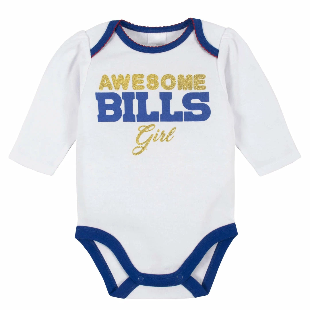 Budget 🥰 NFL Buffalo Bills Baby 👧 Girls Bodysuit, Pant, And Cap Set 🥰 2 NFL Buffalo Bills Baby Girls Bodysuit, Pant, And Cap Set
