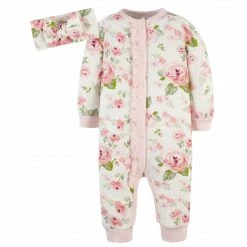 Cheapest 🤩 Gerber® 4-Piece Baby 👧 Girls Dots & Roses Coveralls & Headbands Set 😀 12 Gerber® 4-Piece Baby Girls Dots & Roses Coveralls & Headbands Set