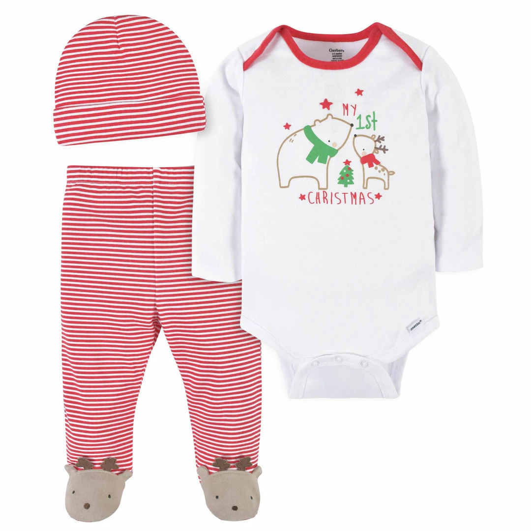 Best Pirce 🤩 Gerber® BabyPreemie - 24M 3-Piece Baby Neutral Polar Bear & Reindeer Onesies® Bodysuit, Pants, & Cap Set ✨ 1 Gerber® BabyPreemie - 24M 3-Piece Baby Neutral Polar Bear & Reindeer Onesies® Bodysuit, Pants, & Cap Set