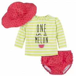 Gerber® 3-Piece Girls Watermelon Swim Bottoms, Rash Guard, & Hat Bundle BabyPreemie - 24M
