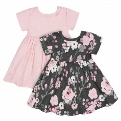 Gerber® 2-Pack Baby Girls Gray Floral Short Sleeve Dresses