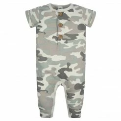Gerber® 2-Pack Baby Boys Camo & Blue Short Sleeve Rompers