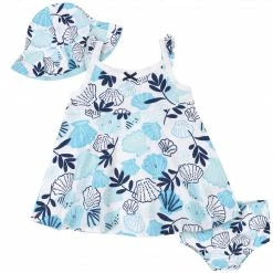 Gerber Childrenswear 3-Piece Baby & Toddler Girls Sea Shells Dress, Diaper Cover & Sun Hat Set BabyPreemie - 24M